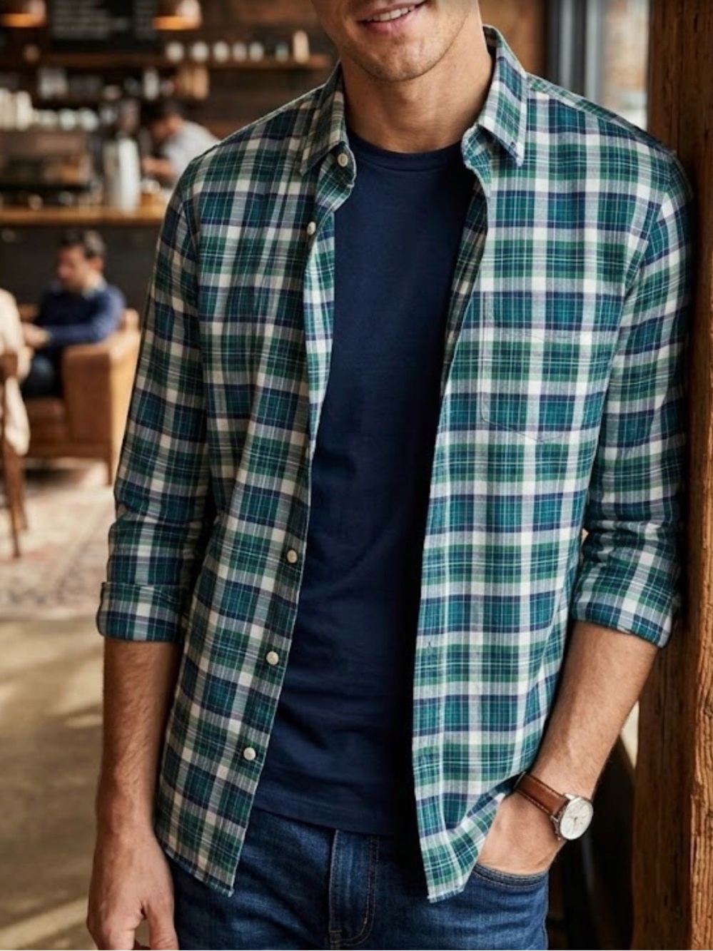 GAP Green & Navy Plaid Button-Front Shirt Jacket - Picture 1 of 6